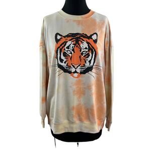 WILDFOX La Tigre Roadtrip Sweatshirt Tie Dye Tiger Top Crewneck Grunge Size S